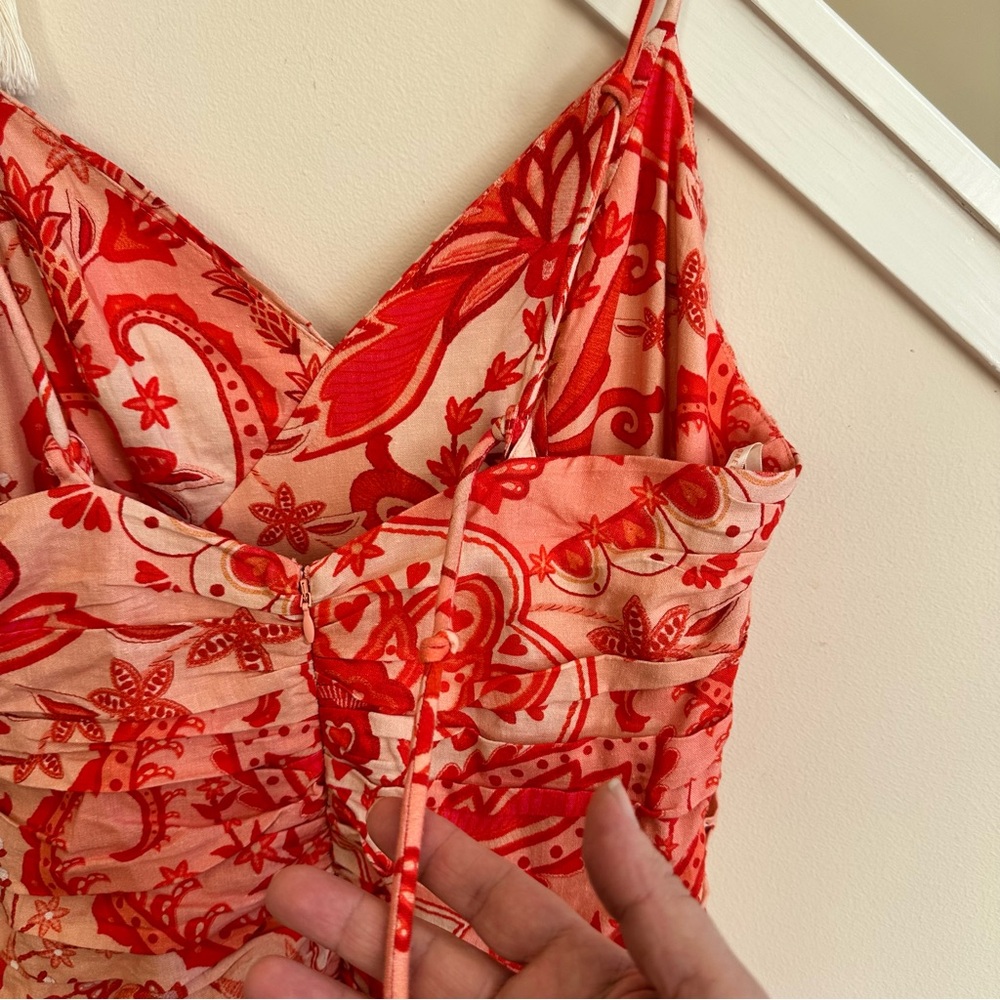 FARM RIO Jaipur Paisley Crossover Linen Blend Maxi Sundress Red Orange Sze L NWT - Picture 11 of 16